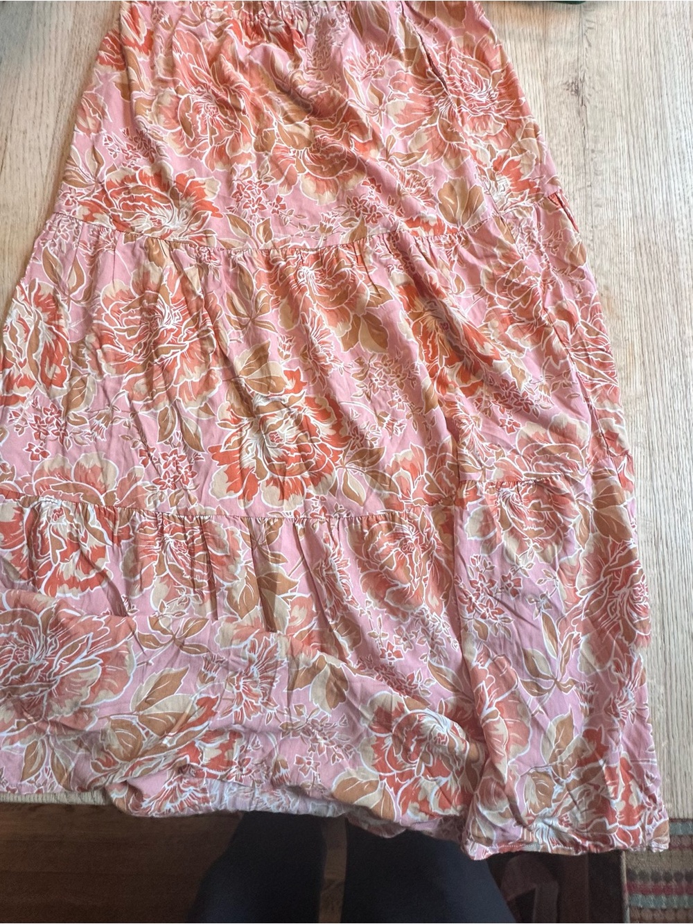 Floral Tiered Pink Maxi Skirt with pockets